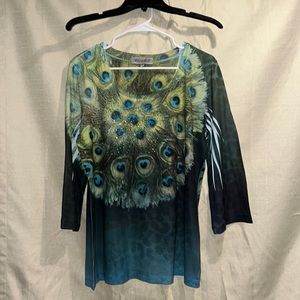 Peacock Feather Design Long Sleeve Top